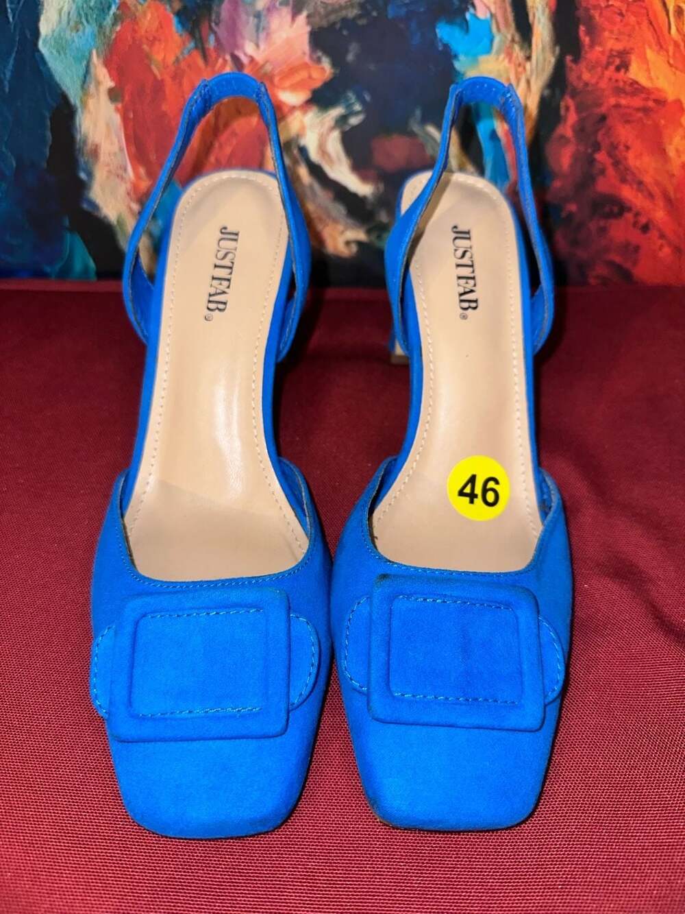 No.46 JustFab Cobalt Blue Suede Slingback Pumps with Square Toe and Buckle